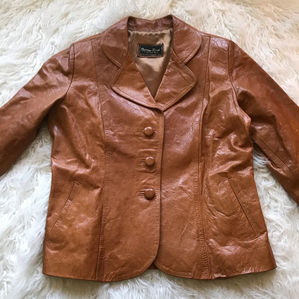 BETTINA RIZZI BROWN LEATHER BUTTON DOWN JACKET